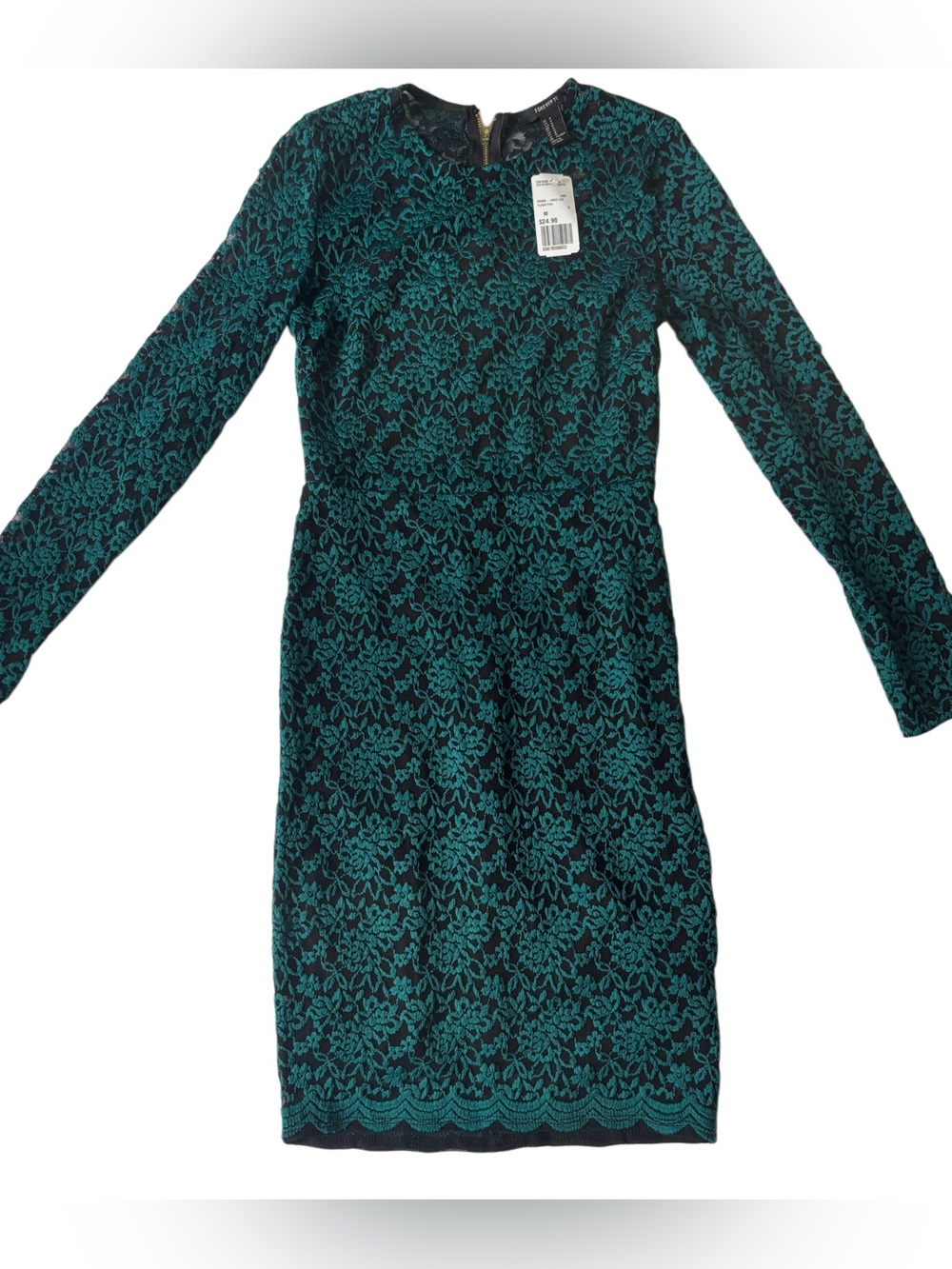 Forever 21 Teal and Black Lace Long Sleeve Sheath Dress